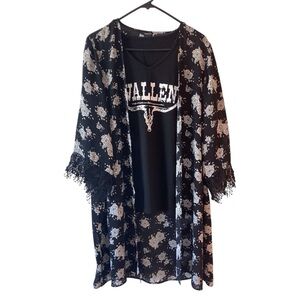 Curated Country‑Floral Set — Wallen Tee + Kimono M/L graphic tee